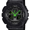Casio Casio G-Shock GA-100C-1A3 GA-100 GA-100C-1A3 электронные мужские часы  черный циферблат, браслет пластик — вид спереди