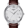 Tissot Tissot Tradition T063.610.16.038.00 Tradition T0636101603800 кварцевые мужские часы  серебристый циферблат, браслет кожаный — вид спереди