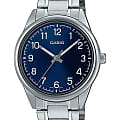 Casio Casio Collection MTP-V005D-2B4UDF (MTP-V005D-2B4)  MTP-V005D-2B4 кварцевые мужские часы  синий циферблат, браслет нержавеющая сталь — вид спереди