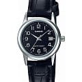 Casio Casio LTP-V002L-1B  LTP-V002L-1B кварцевые женские часы  черный циферблат, браслет кожаный — вид спереди