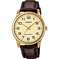 Casio Casio MTP-V001GL-9BUDF (MTP-V001GL-9B)  MTP-V001GL-9B кварцевые мужские часы  золотой циферблат, браслет 18-каратное желтое золото — вид спереди