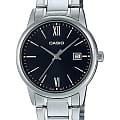 Casio Casio Collection MTP-V002D-1B3UDF (MTP-V002D-1B3)  MTP-V002D-1B3 кварцевые мужские часы  черный циферблат, браслет нержавеющая сталь — вид спереди