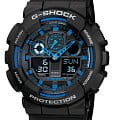 Casio Casio G-Shock GA-100-1A2NDR (GA-100-1A2DR) GA-100 GA-100-1A2 электронные мужские часы  черный циферблат, браслет пластик — вид спереди