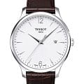 Tissot Tissot Tradition T063.610.16.037.00 Tradition T0636101603700 кварцевые мужские часы  белый циферблат, браслет кожаный — вид спереди
